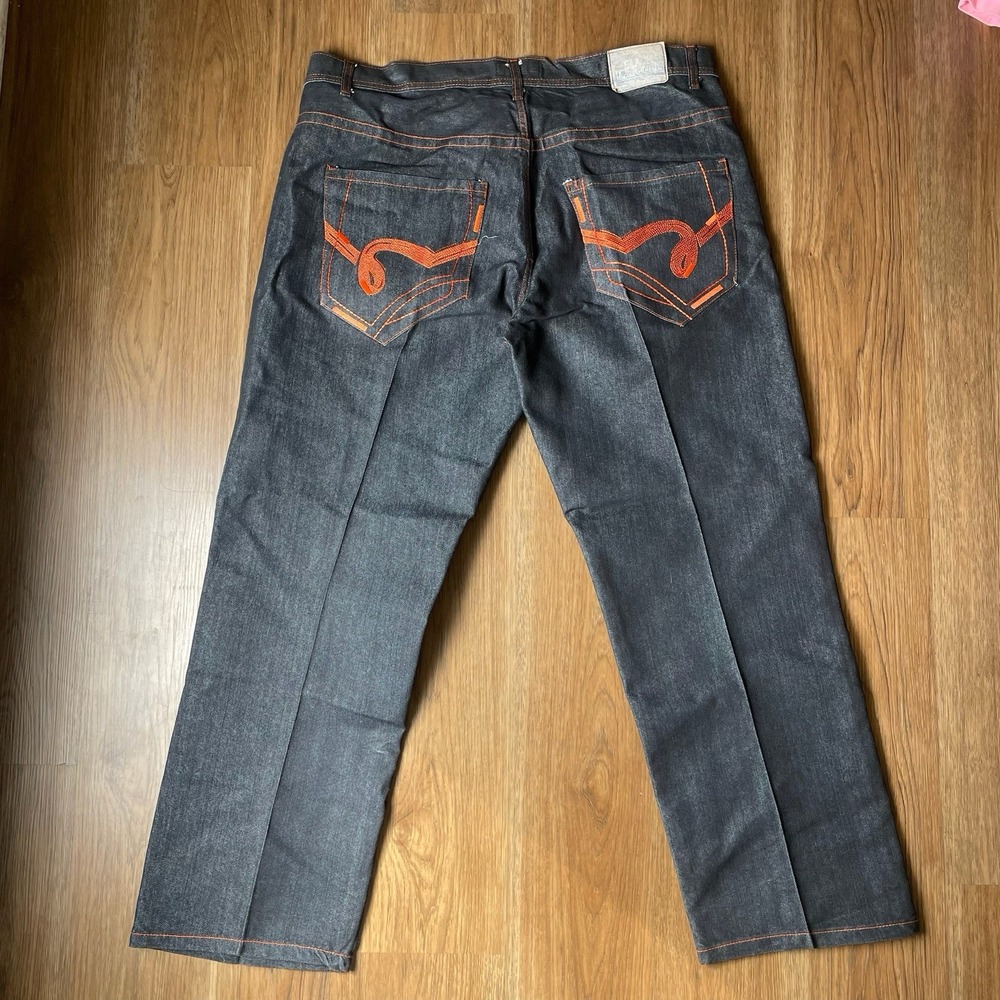 Vintage Y2K Blac Lacquer Jeans Baggy Streetwear Wide Leg Black Denim 46 Orange